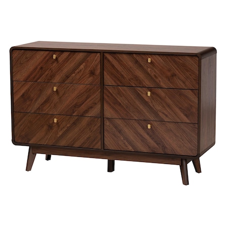 Baxton Studio Markell Mid-Century Modern Transitional Walnut Brown Finished Wood 6-Drawer Dresser 236-13270-ZORO